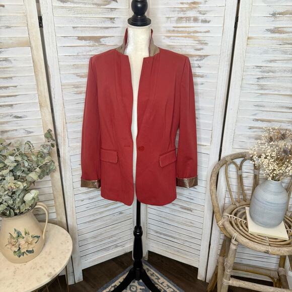 WHBM NEW Women's 14 Metallic Trim Blazer Jacket Burnt Sienna Career Quiet Luxury - Picture 3 of 16